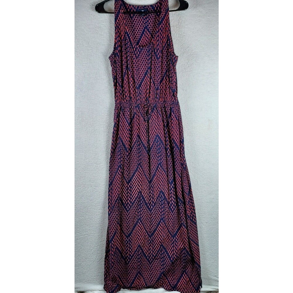 Gap Women's Maxi Dress Size Medium Blue With Red Pattern Sleeveless Long